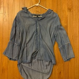 Light denim button up, 3/4 length flare sleeve